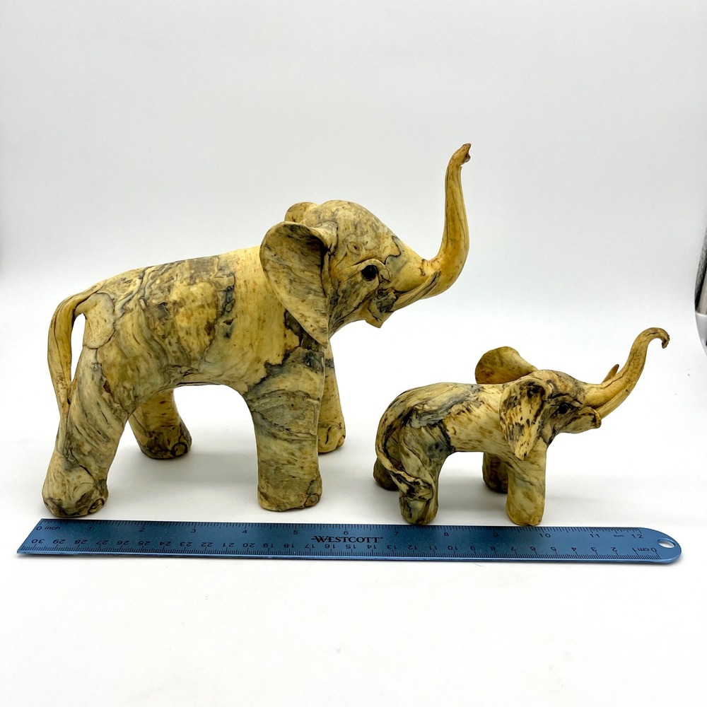 Vintage Crushed Oyster Shell Elephant‎ Figurines Mother and Baby - Home Decor - Picture 10 of 11